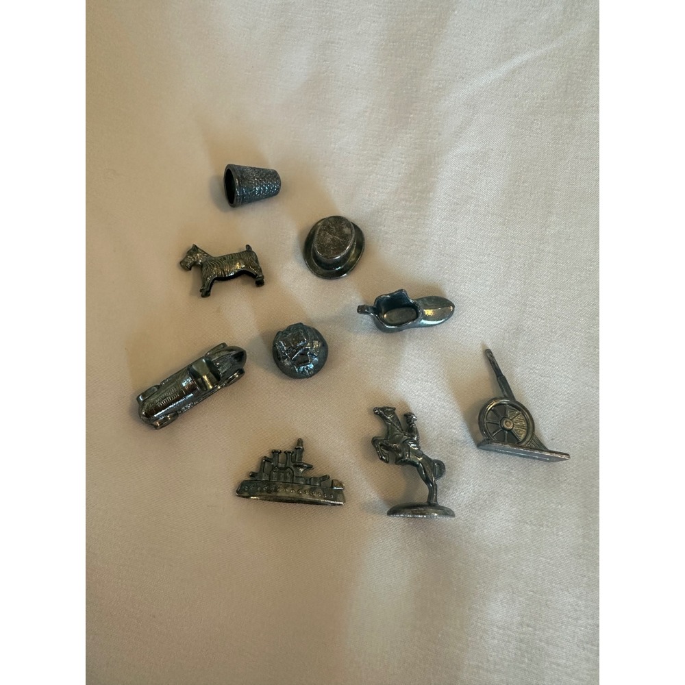 Vintage Monopoly Game‎ Tokens Metal Replacement Pieces Set of 9 Silver Tone